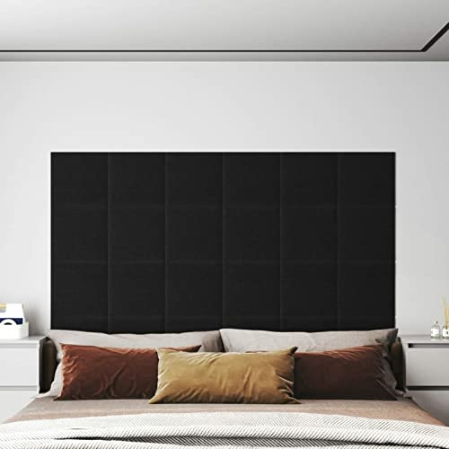 ZEYUAN Panneaux muraux 12 pcs Noir 30x30 cm Tissu 1,08 m²,Panneau Mural Decoratif,Plaque PVC,Revetement Mural