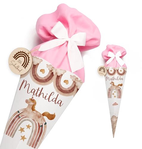 Kidsmood - Personalisierte Schultüte Mädchen & Jungen mit Schulkind Holzschild & Stoff | Zuckertüte Rohling, Schultüte Bastelset zur Einschulung 2025 Kinder | Einschulingsgeschenke mit Namen - Bär