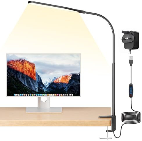 anyts Desk Lamp Clamp Eye Caring LED Desk Light 3 Colors 10 Brightness Dimmable Clip on Lamp for Office Study Reading