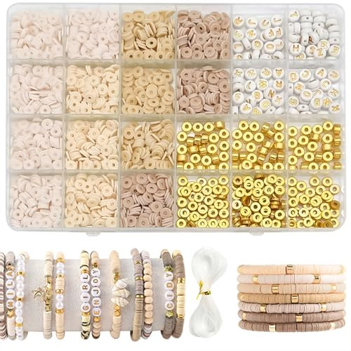 Belugsin 2064 Stück Heishi Perlen Set Perlen für Armbänder 6mm Polymer Clay Perlen Set Armbänder Selber Machen mit Buchstaben Pastell Freundschaftsarmbänder Ideal für Erwachsene oder Kinder DIY