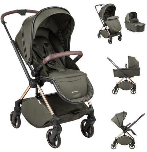 Kikkaboo Kinderwagen Lanah 2 in 1 Babywanne, Rückenlehne verstellbar, bis 22 kg, Farbe:grün