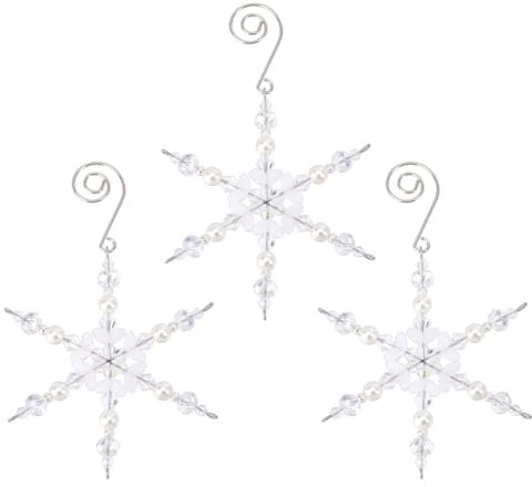 GOMAKERER 3 Stück Schneeflocken Anhänger Aus Eisen Und Glas, Christbaumschmuck Form Eines Glänzenden Schneeflocken Anhängers Aus Kristallperlen Für Weihnachten Feiertage Winter Heim Dekoration 3.9cm