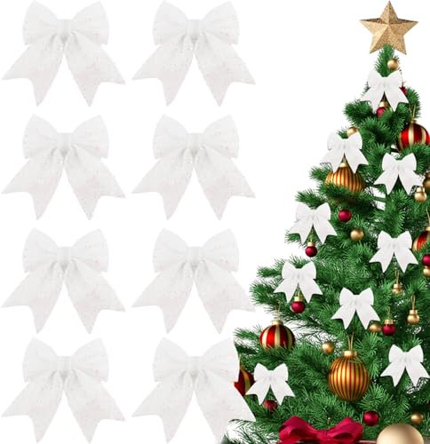 Kapokr 12 Stück Weiße Schleifen Weihnachtsbaum Glitzer Weihnachtsbaumschmuck Schleifen Weihnachtsschleifen Schleifen Weihnachten für Weihnachten Urlaub Hochzeit Feierlichkeite