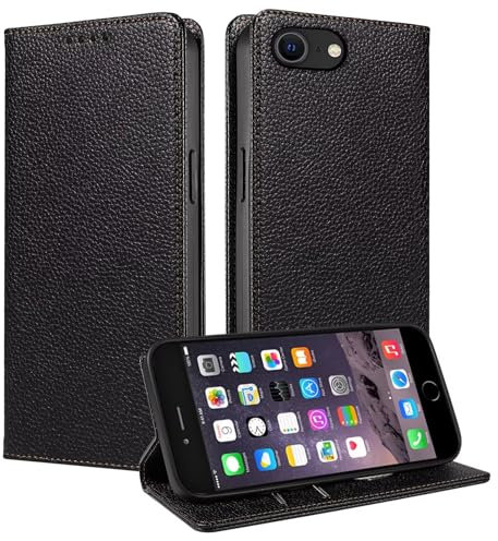 FERLAN Hülle für iPhone SE 2024 Schutzhülle [Litschi Leder][Kartenfach][Magnet][Standfunktion][RFID-Sperre],Handyhülle Ledertasche Kompatibel mit iPhone SE 2024 - Schwarz