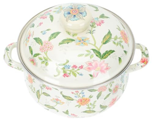 PHENOFICE Pentola Smaltata Con Coperchio Pentola Piccola Per Zuppa e Latte Doppi Manici Ergonomici Per Piano Cottura Gas e Induzione Riscaldamento Rapido e Conservazione Umidità