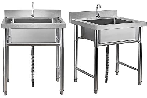 Lavabo, bassin d'utilité en acier inoxydable 304 kit tout-en-un kit simple bol avec support de robinet pour garage à linge intérieur extérieur extérieur