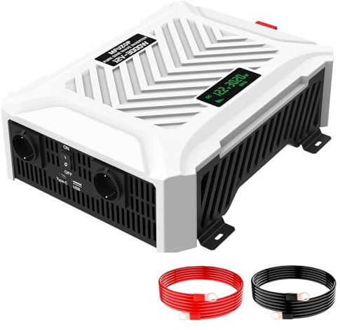 MFUZOP inversor 12v 220v Onda Pura 3000W/6000W Convertidor inversor 12v 220v 3000w con 2 enchufes EU, 1 Puerto Tipo C, Puerto USB 2.1A para Camión Caravana