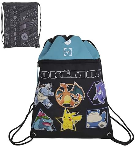 CYPBRANDS Pokémon-Mochila, Saco, Bolsa con cuerdas, Geo, Color negro,Producto Oficial