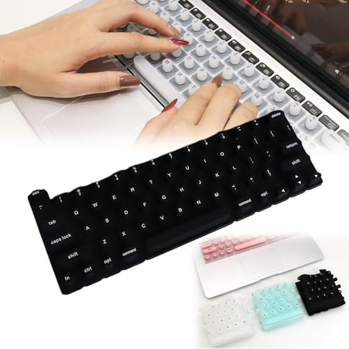 Silicone Raised Keyboard Protective Cover for Long Nails - Full-Size Round Black