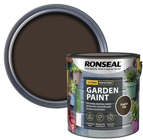 AOC24 Garden Fence Paint 2.5l – Multi-Surface Exterior Paint for Wood, Brick, Metal, Stone & Terracotta – Waterproof, Resists Fading, Matt Finish for Sheds, Fences, Garden Furniture English Oak