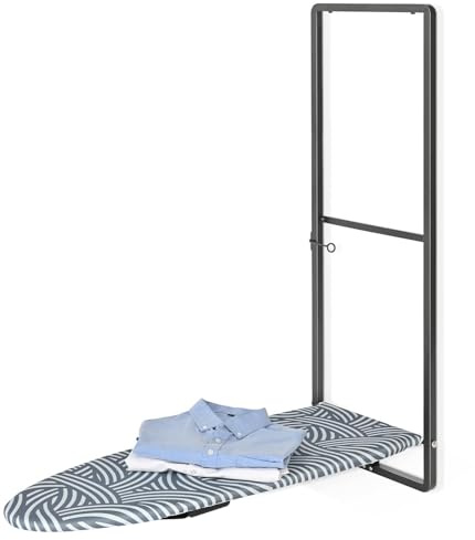 KINGBOARD Over Door Ironing Board, Hanging Ironing Board with Iron Holder, 36 X 12 Compact Fold Down Iron Board for Small Spaces, Removable Heat Resistant Cover, Blue