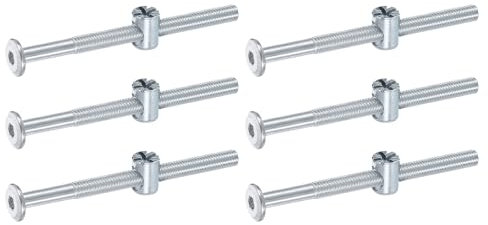 sourcing map 6Pcs Bed Frame Bolts, M6 x 80mm Hex Socket Head Screws Bolts Barrel Nuts Bunk Bed Bolt Furniture Screws with Rice-shaped Head Barrel Nut for Chairs Cots, Silver