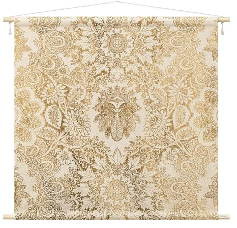 micasia Wandteppich Muster Stoffbild inkl. Holzstäbe & Seile Wanddeko - Made in Germany - Barock Retro Vintage gold Wohnzimmer Schlafzimmer Wandbehang 1095 (145x145cm)