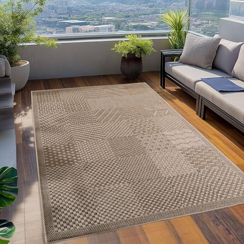 Teppium, In- & Outdoor Teppich Beige 160x230 cm Läufer, Wetterfest & UV-beständig, Ideal für Küche, Balkon, Terrasse, Wohnzimmer und Esszimmer, Einfarbig im Boho-Stil.