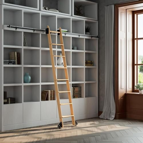 SNLKCLRA Scala Scorrevole a rulli per Biblioteca, Set Completo di binari, Tubo Tondo Nero Rustico, per casa/soppalco/Studio, con rotelle a Pavimento, Colore Unico, Lunghezza 200 cm/6,6 Piedi