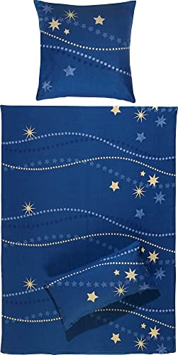 REDBEST Bettwäsche, Bettbezug, Kissenbezug Flanell Sterne blau Größe 80x80 cm / 135x200 cm - für kalte Winternächte, temperaturausgleichend, pflegeleicht, mit praktischem Reißverschluss