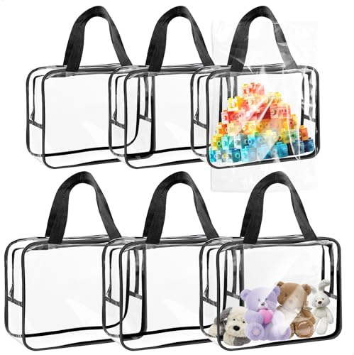 6 Stück Spielzeug Aufbewahrung, Transparente Wasserdichte PVC Aufbewahrung Spielzeug, Spielzeugtasche für Unterwegs mit Reißverschluss und Griffen, Organizer Kinderzimmer für Kinderbücher, Bausteine