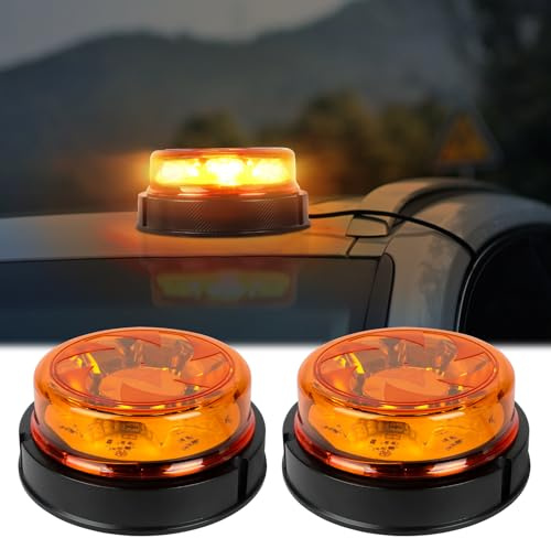 Qiping 2x Rundumleuchte LED Amber Warnleuchte 12V/24V Blinkleuchte mit 6 Beleuchtungsmodi Rotating Flash Beacon, 16 LED Rundumleuchte für Gabelstapler-Traktor Golfwagen Anhänger SUV- ECE E9 IP67
