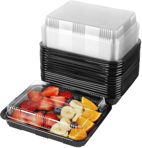 PINGEUI 30 Pack Sandwich Platter Trays with Lids, Plastic Buffet Trays with Clear Lids, Reusable Catering Tray for Party Food, Cake, Sandwiches, Treats, Sushi and Meal Prep, 264 x 200 x 62mm(Black)