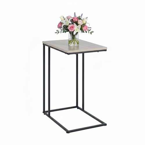 Relaxdays side table, HWD: 64 x 50 x 35 cm, MDF, metal, C-shape, coffee table, living room, black/natural