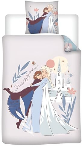 Disney Die Eiskönigin Bettwäsche Set – Kinderbettwäsche ELSA & Anna „Guided by Sisterhood“ – 135/140x200 cm + 65x65 cm – 100% Baumwolle – Wende-Motiv