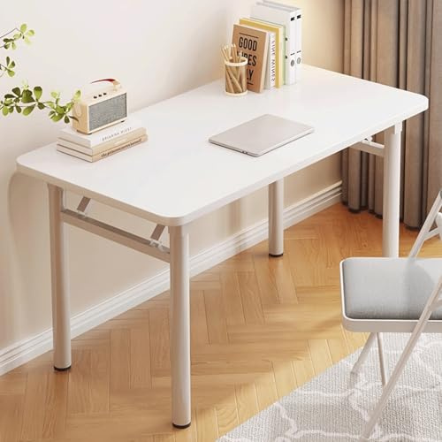 Moderner klappbarer Computertisch für kleine Räume, keine Montage erforderlich, Schreib- und Spieltisch, Metallrahmen, Heimbüro und Wohnzimmer, Weiß, 120 x 40 cm