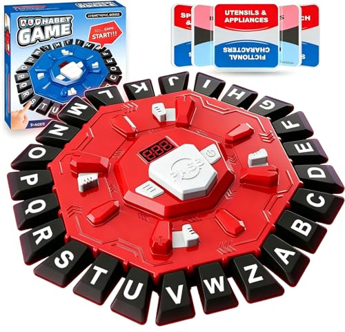 Rasende Wörter Wortspiel – Dual Modus Brettspiel mit Timer, 24 Buchstabentasten & 35 Karten, Gesellschaftsspiele für Kinder ab 3 Jahren und Erwachsene, 2-8 Spieler Familienspiel Partyspiele (Rot)