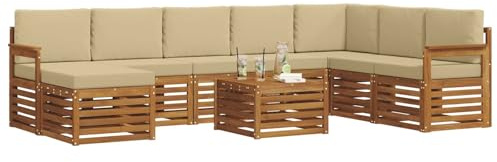 vidaXL Sofagarnituren 9 pcs Natur und Beige Massivholz Akazie, Modernes Outdoor-Sofa Set, langlebige Sitzmöbel für Garten, Terrasse, Lounge und gemütliches Wohnen