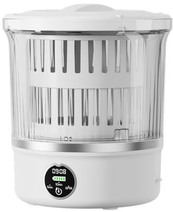 BEAZOOM Lavadora portátil de 3 litros con cesta giratoria, 6000 mAh, recargable por USB, para lavadora, para viajes, camping, dormitorio, color blanco