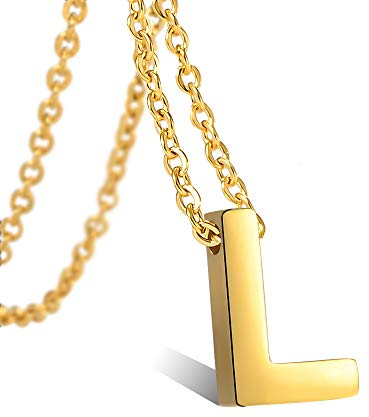 VU100 Halskette Initiale L Alphabet Anhänger für Damen Mädchen Vergoldet Edelstahl Brief Halskette mit Buchstaben in Gold Kette 45+5CM