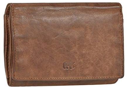 Bear Design Portemonnaie Damen Geldbörse Leder 9 Kartenfächer Geldbeutel Cognac braun