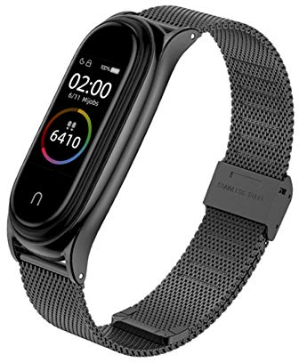 EasyULT Metall Armband Kompatibel mit Mi Band 6/5/4/3, Ersatzband Wasserdicht Edelstahl Strap Armband Zubehör mit Entfernungswerkzeug für Mi Band 6/5/4/3 (Schwarz)