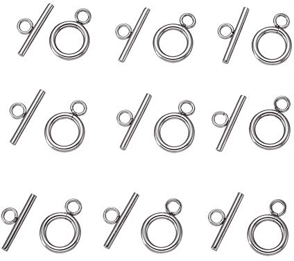 Craftdady 20 Sets Stainless Steel Round Toggle Clasps Hook Ring Toggle Clasps for Craft Bracelet Jewelry Making