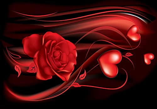 Fototapete Blumen Herz Rosen Rosa rot schwarz Abstrakt Wohnzimmer Schlafzimmer Wandtapete Vlies Tapete UV-Beständig Hohe Auflösung Montagefertig (14003, VEXL (208x146 cm) 2 Bahnen)
