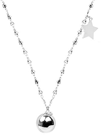 Eguzkilore Llamador de Ángeles Bola Plateada Collar para Embarazo - Regalo Original para Mujer con Colgante Estrella - Cadena 90cm - Regalos Mamas Primerizas, Collar Plata Ideal para Cumpleaños.