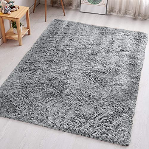 Aspire Homeware Rugs Living Room - Grey Area Rugs for Bedroom Anti Slip - Modern Super Soft Fluffy Shaggy Runner Rug Thick Pile Non Shedding, 60cm x 110 cm