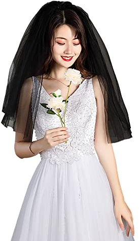 TINAYAUE 2 Schicht Vintage Schwarzer flauschige Schleier Hochzeitsschleier Brautschleier Mit Metall Kamm Braut Hochzeit weichen Tüll schwarz Hochzeit Zubehör Braut Tiara Foto Requisiten