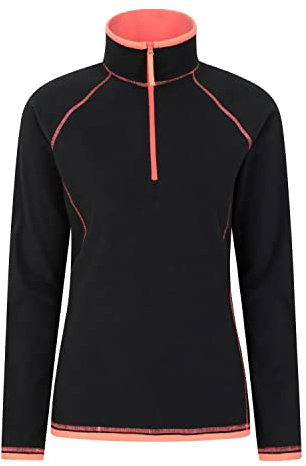Mountain Warehouse Montana Womens Microfleece - Breathable Ladies Sweater, Quick Drying Pullover, Warm Fleece Jacket, Half Zip - For Spring Summer, Travelling, Outdoors Jet Black Women's Size 16