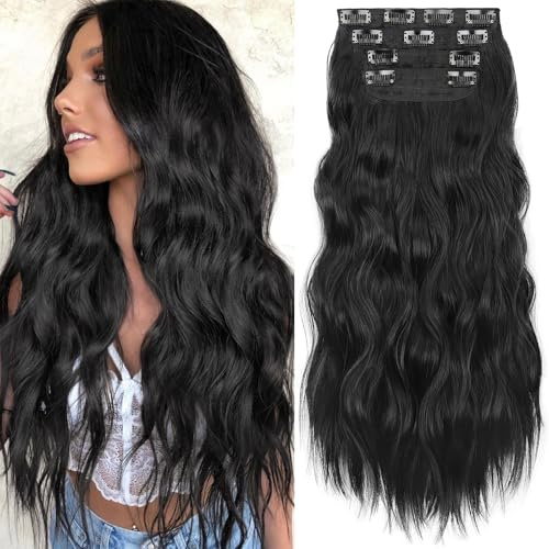 KooKaStyle Wavy Thick Clip in Hair Extensions 24 Black