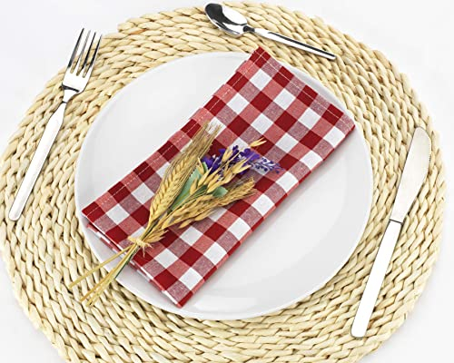 LAN&LAN - Nappe Rectangulaire Lavable en Polycoton, Nappes à Carreux pour L'intérieur et L'extérieur (Rouge, 12 Serviettes)