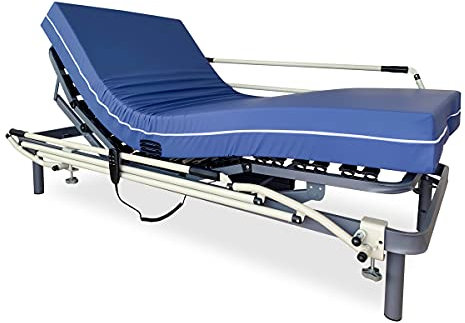 DUÉRMETE ONLINE - Pack Cama Eléctrica Articulada Reforzada Ergomedic Pro + Colchón Sanitario Sanipur + Barandillas INOX, 105x190