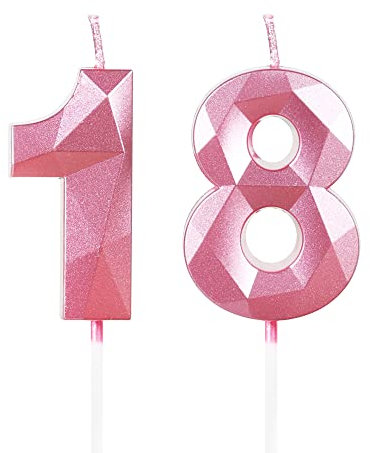 Yiran Rose Bougies d'anniversaire pour 18 ans, 3D bougie numéro 18, bougies dorées, bougie d'anniversaire pour gâteau, bougies d'anniversaire, décorations de gâteau pour fête d'anniversaire, mariage