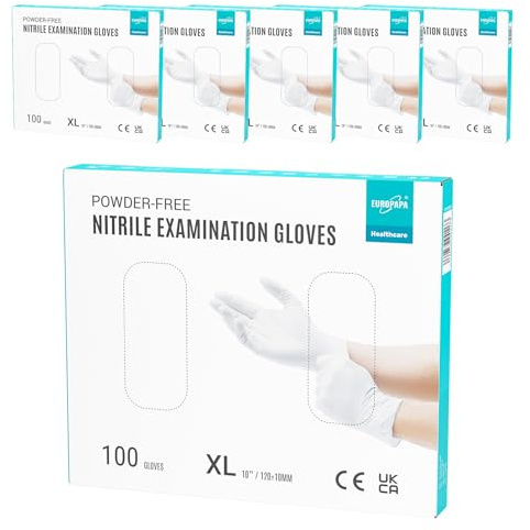 EUROPAPA® 500x Einweghandschuhe Nitrilhandschuhe puderfrei Untersuchungshandschuhe EN455 EN374 latexfrei Einmalhandschuhe Handschuhe in Gr. S, M, L & XL verfügbar (Weiß, XL)