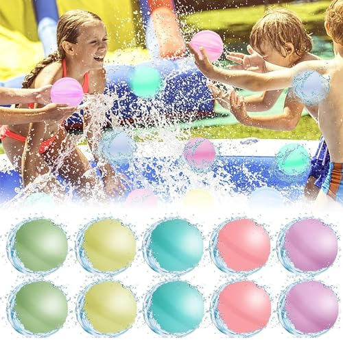 10 Stück Wasserbomben Wiederverwendbar Wasserballons Wiederverwendbare Schnell befüllbare Silikon Spritzbälle Bunt Water Balloons Schnell Befüllbare für Kinder Outdoor Sommer Aktivitäten (A)