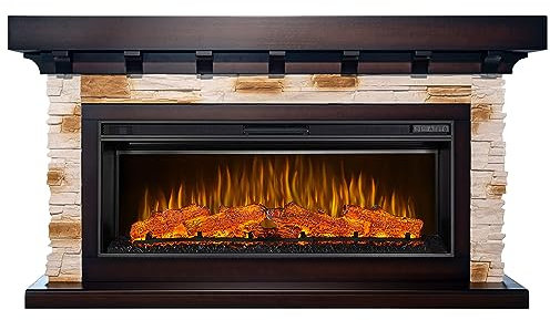 ArtiFlame Elektrokamin mit Gehäuse Ludwig AF42 Multicolor LED mit Klang, 5 Flammenfarben, 5 Farben Holzbeleuchtung, Timer, 5 Helligkeitsstufen, Fernbedienung, 3D MAHONI BRAUN ANTIK