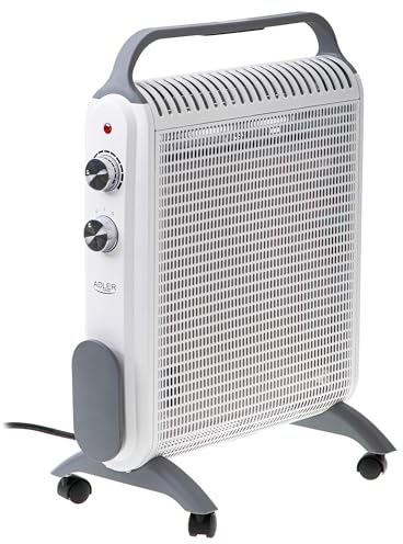 ADLER AD7750 Stufa Elettrica Convettore, Radiatore Elettrico Basso Consumo, Termostato Regolatore di Temperatura Silenzioso, Portatile, Maniglia e Ruote di Trasporto, 2 Livelli Potenza 1000/2000 W