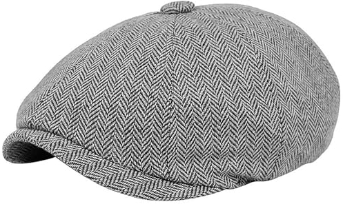 XYIYI Hellgrau Herren Classic 8 Panel Wolle Mischung Flache Newsboy Cap Herringbone Tweed Hut Gatsby Cabbie Cap