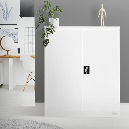ML-Design Archivador de Oficina 90x40x109cm Acero Blanco Armario Independiente Auxiliar Metálica con 2 Puertas y 3 Estantes Regulables en Altura Mueble para Almacenamiento Documentos