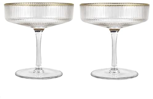 Jarsense Coupe Glasses Set in 2,200ML,Coupe Cocktail Glasses for Bar Quality Champagne Glasses,Exspresso Martini Glasses,Mocktail Glasses for Wedding,Party,Family Dinner Gold