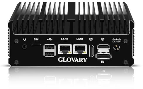 Glovary Fanless Mini PC J6412 4 Core, 2 x 2.5GbE LAN Industrie PC, 4K 2HD DP 3 Display Home Office Mini Computer, 16GB RAM 512GB NVMe SSD, 2RS232 COM, SIM Slot, USB-C Port, WiFi, BT